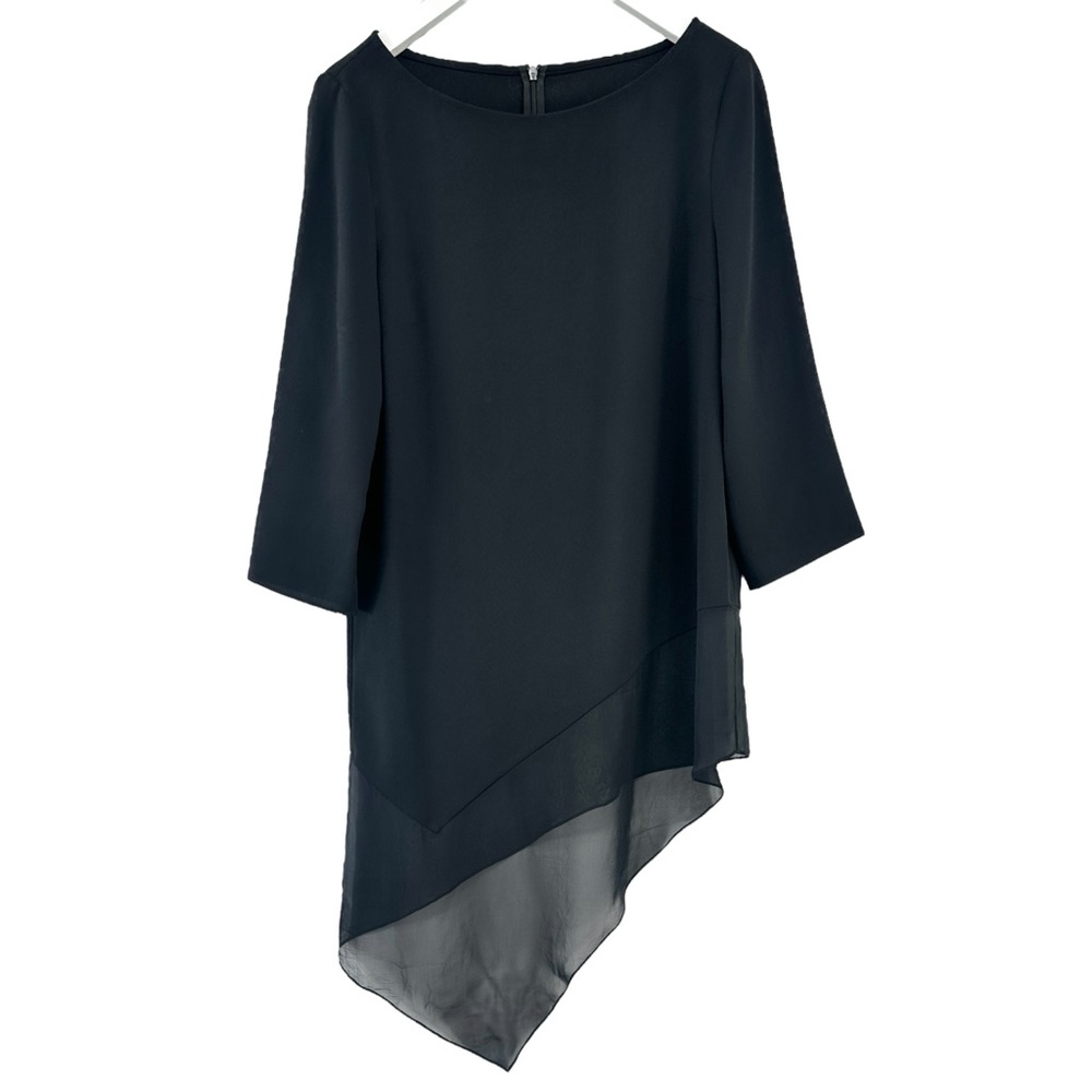 ST. JOHN Cady Asymmetric Hem Half Sleeve Silk Blend Minimalist Tunic Blouse Top